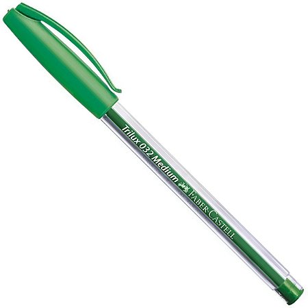 Caneta Esferográfica FaberCastell Trilux 1.0mm Ponta Média Verde Caixa com 50 Unidades