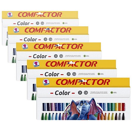 Caneta Hidrocor Compactor Color com 24 Cores - 5 Caixas