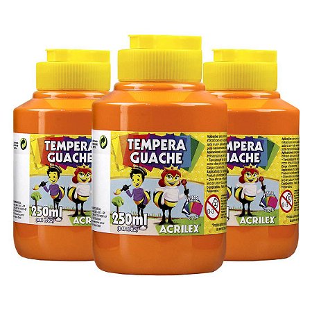 Tinta Guache Acrilex 250ml Laranja 517 - 3 Potes