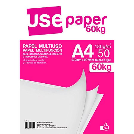 Papel Sulfite Use Paper A4 Branco 60kg 180g 50 Folhas