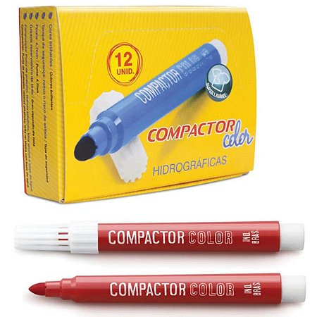 Caneta Hidrocor Compactor Color Vermelho Caixa com 12 Unidades