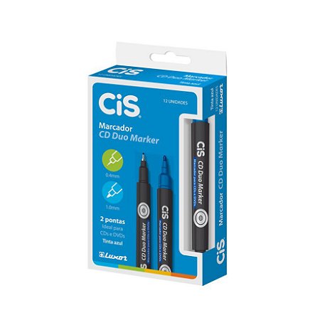 Marcador Permanente Cis Duo Marker Azul Caixa com 12 Unidades