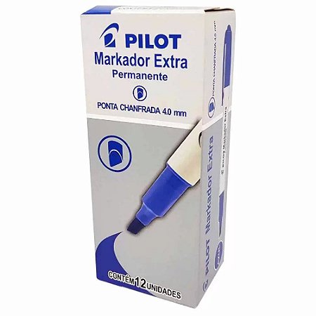 Marcador Permanente Pilot Ponta Chanfrada 4mm Azul Caixa com 12 Unidades