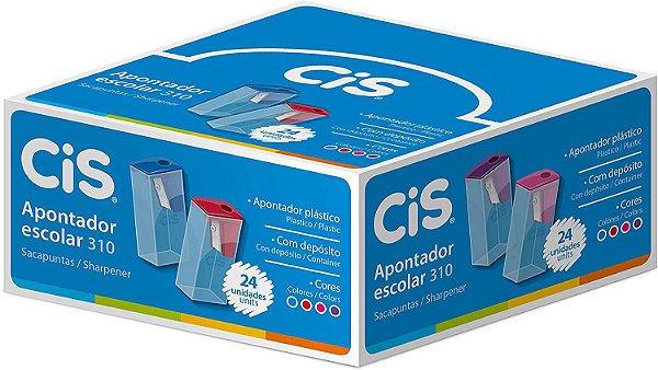 Apontador Escolar 310 CIS Retangular com Deposito Caixa com 24 Unidades