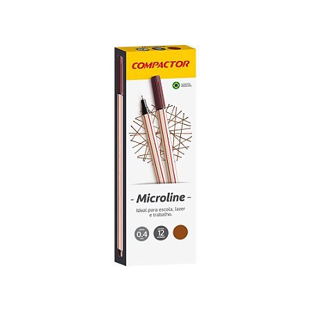 Caneta Hidrográfica Compactor Microline 0.4mm Ultrafina Marrom Caixa com 12 Unidades