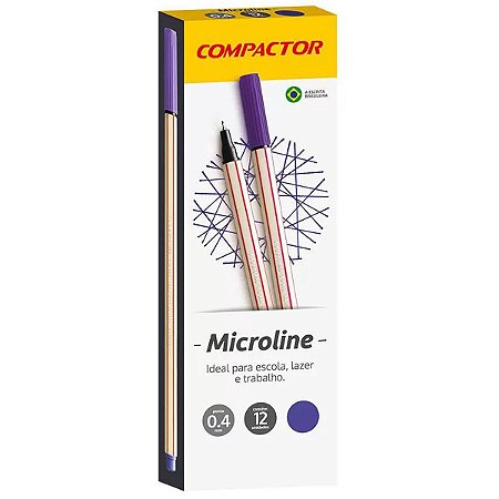 Caneta Hidrográfica Compactor Microline 0.4mm Ultrafina Violeta Caixa com 12 Unidades