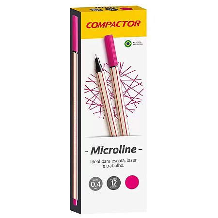 Caneta Hidrográfica Compactor Microline 0.4mm Ultrafina Rosa Caixa com 12 Unidades