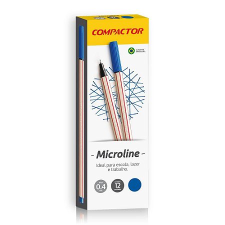 Caneta Hidrográfica Compactor Microline 0.4mm Ultrafina Azul Caixa com 12 Unidades