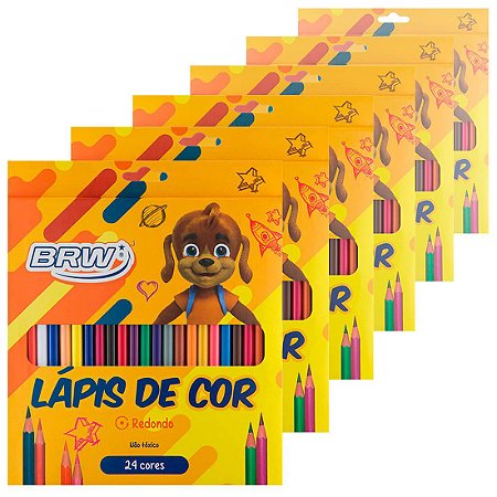 Lápis de Cor BRW Resinado Redondo 6 Caixas com 24 Cores Cada