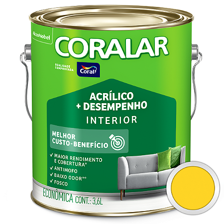 Tinta Acrílica Fosco Coral Coralar Amarelo Frevo 3,6L - Coral