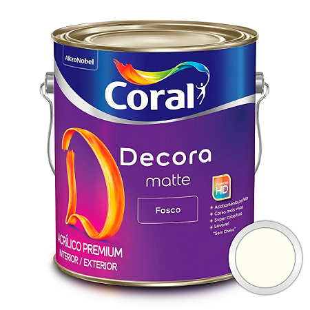 Tinta Acrílica Coral Decora Matte Premium Branco Fosco Galão 3,6 Litros - Coral