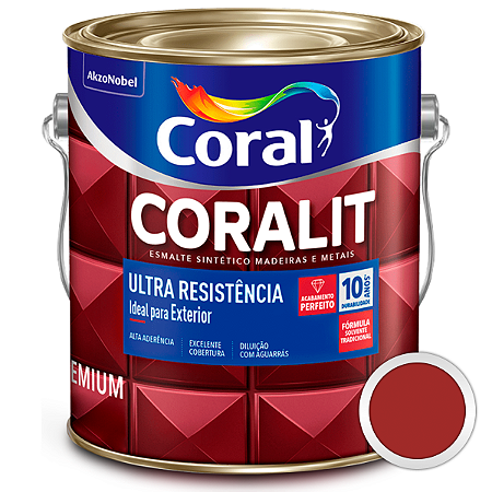 Esmalte Sintético Coralit Ultra Resistência Alto Brilho Vermelho Galão 3,6L