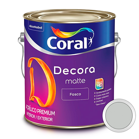 Tinta Acrílica Coral Decora Matte Premium Algodão Cinzento Fosco Galão 3,6 Litros - Coral