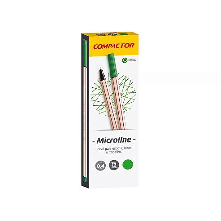 Caneta Hidrográfica Compactor Microline 0.4mm Verde Caixa com 12 Unidades