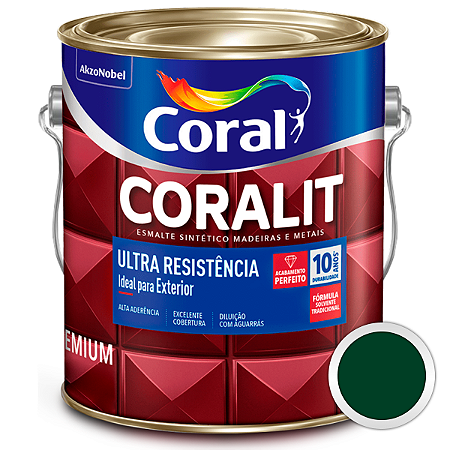 Esmalte Sintético Coralit Ultra Resistência Acetinado Verde Colonial Galão 3,6 L