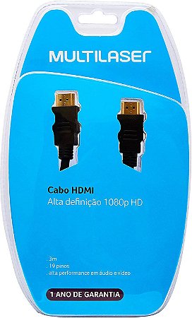 Cabo HDMI Multilaser Preto de 3 Metros Wi134