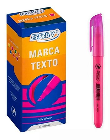 Marca Texto BRW Rosa Caixa com 12 Marcadores