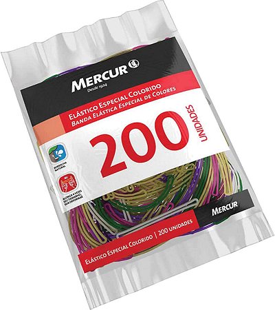 Elástico Mercur Latex Coloridos Pacote com 200 Elásticos