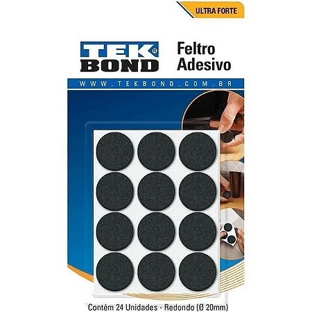 Feltro Adesivo Tekbond Redondo 20mm com 24 Unidades