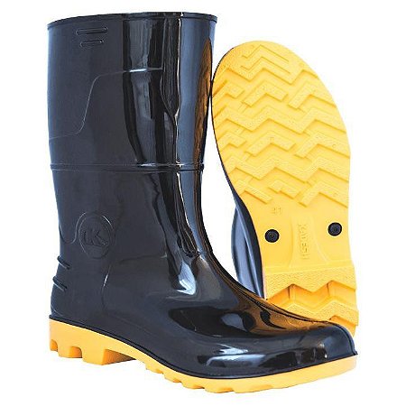 Bota de PVC Preta com Amarelo Kadesh Cano Médio Tamanho 42