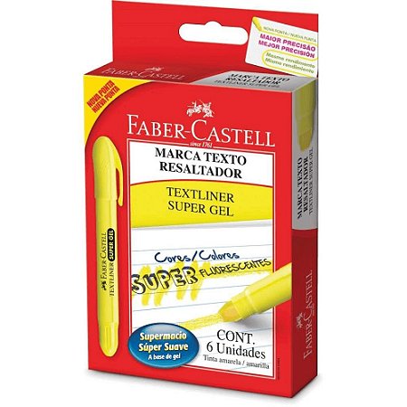 Marca Texto Faber-Castell Super Gel Amarelo com 6 Unidades