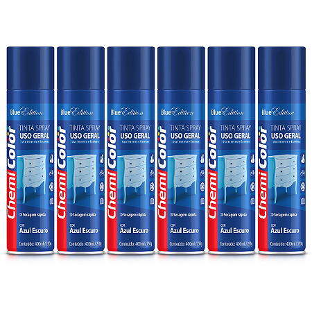 Tinta Spray Chemicolor Uso Geral Azul Escuro 400ml 6 Latas
