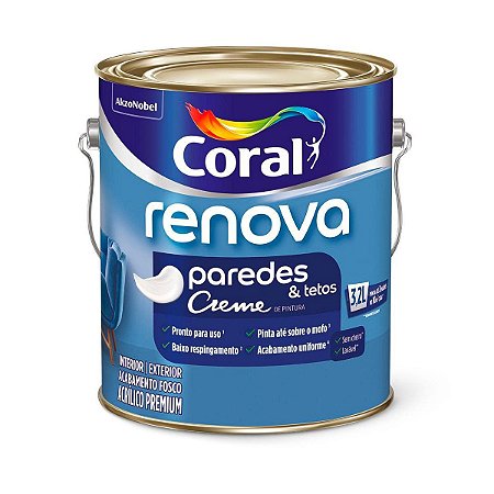 Tinta Acrílica Renova Paredes Coral Branco Fosco Galão 3,2 Litros