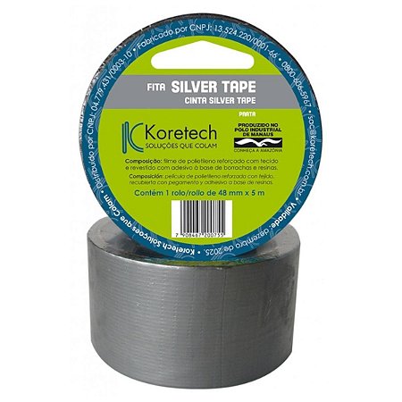 Fita Adesiva Silver Tape Multiuso KoreTech 45mm x 5m Cinza