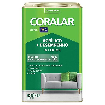 Tinta Acrílica Coral Coralar Desempenho 18L