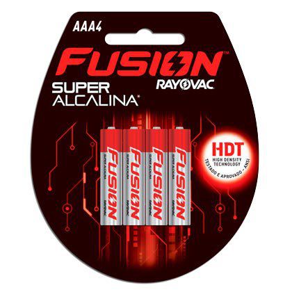 Pilhas Super Alcalinas Rayovac Fusion Palito AAA4 01 Cartela com 04 Unidades