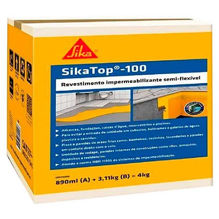 Impermeabilizante Sika Top 100 Cinza 4 Caixas de 04Kg Cada