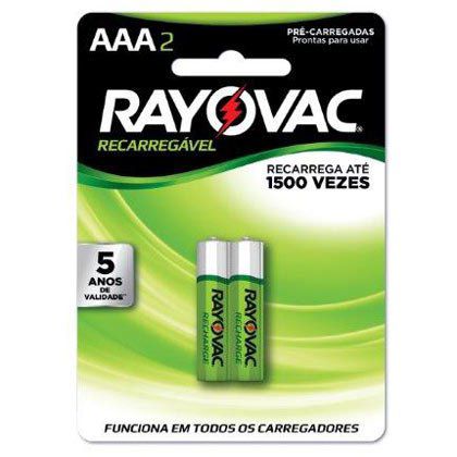 Pilhas Rayovac Recarregaveis Palito AAA Cartela com 02 Pilhas