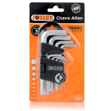Chave Allen Foxlux 1,5 - 10mm Com 09 Peças e Acabamento Cromado
