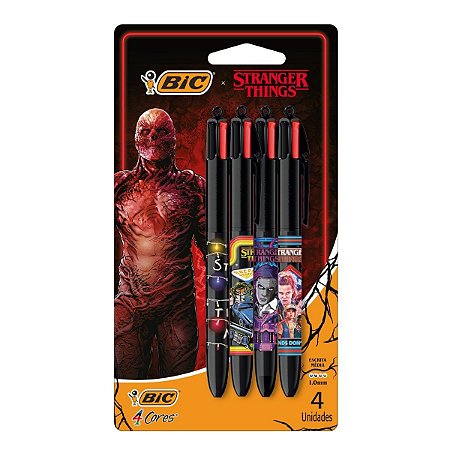 Caneta Esferográfica BIC 4 Cores 1.0mm STRANGER THINGS BLISTER Com 4