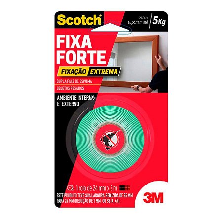 Fita Dupla Face Espuma 3M Fixa Forte 24mm x 02m Interno e Externo