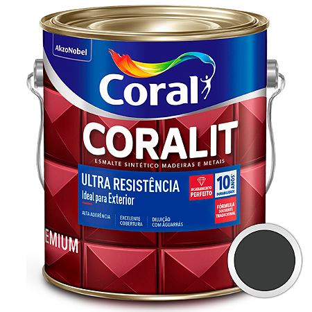 Esmalte Sintético Coralit Ultra Resistência Alto Brilho Preto Galão 3,6 Litros