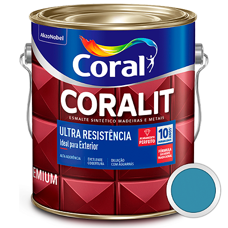 Esmalte Sintético Coralit Ultra Resistência Alto Brilho Azul Mar Galão 3,6 Litros