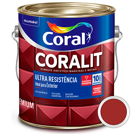 Esmalte Sintético Coralit Ultra Resistência Alto Brilho Vermelho Galão 3,6 Litros