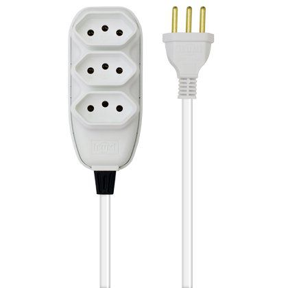 Extensão Ilumi Compacta 3 Tomadas com Cabo PP Chato 3m 10A Branco