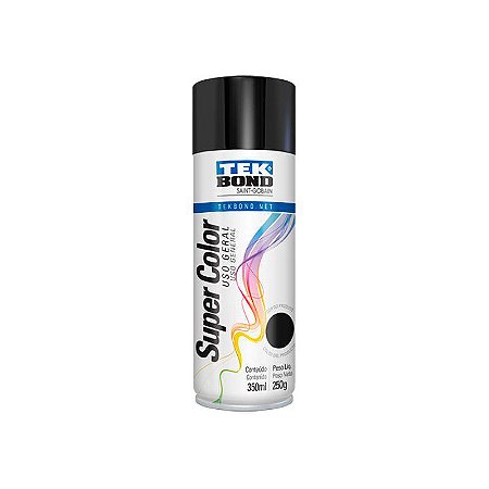 Tinta Spray Tek Bond Super Color Uso Geral Preto Brilhante 350ml 250g
