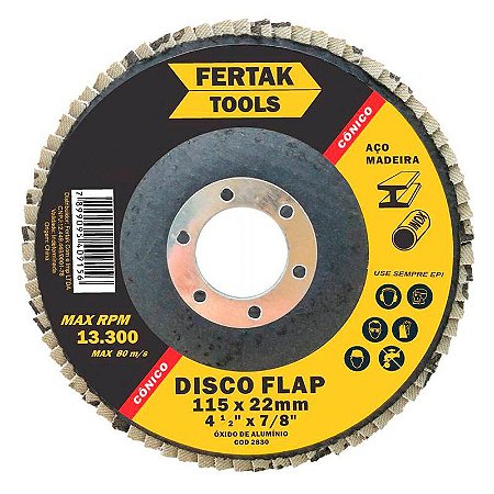 Disco Flap Fertak Cônico 115x22,23mm Grão 60 Embalagem com 10 Unidades