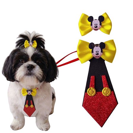 10 Conjuntos Pet Gravata e Laço Mickey