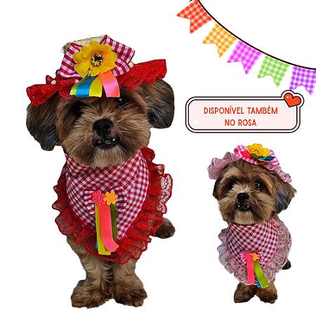 Conjunto Bandana e Chapéu de Palha Festa Junina Fêmea