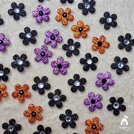 50 Adesivos Pet Flor Com Strass Halloween