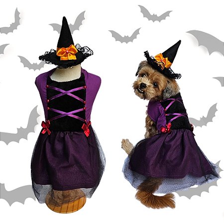 Conjunto Vestido e Chapéu Pet Halloween