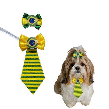 Conjunto Gravata Pet EVA e Laço Brasil Copa do Mundo