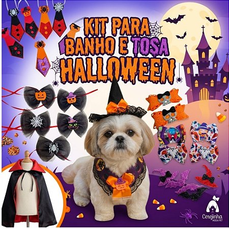 KIT Para Banho e Tosa Halloween | Laços, Gravatas e Adesivos (Várias Opções)
