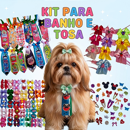 KIT Para Banho e Tosa Laços, Gravatas e Adesivos (Várias Opções)