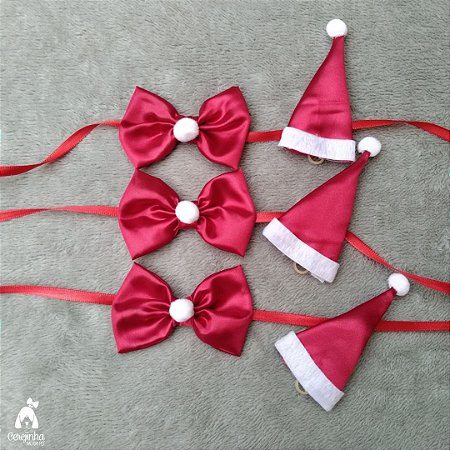 15 Conjuntos Gravata e Laço Gorro Pet Natal