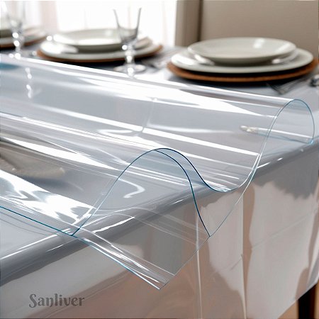 Toalha de Mesa Transparente Impermeável em Plástico PVC